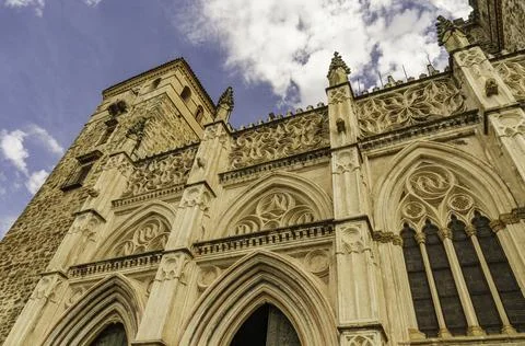 Main facade of the Mudejar Gothic Monastery of Guadalupe. Stock Photos