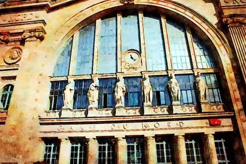 The main facade of one of the stations of Paris in the autumn 스톡 사진