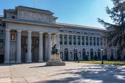 Main facade of the Prado Museum with its neoclassical style in the tourist city Stock-Fotos