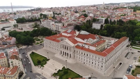 Main Facade Of Sao Bento Palace - Palace of Saint Benedict In Lisbon, Portugal.  Stock Footage 254373668