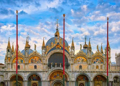 Main facade of St Mark's cathedral, Venice. Italy. UNESCO World Heritage city Stock Photos