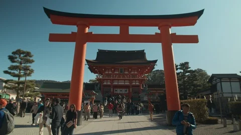 MAin gate at inari Fushimi shrine Kyoto Japan Blue sky Stock-Footage 123747019