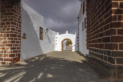 Main gate to open square in the town of Teguise, Lanzarote Stock Photos