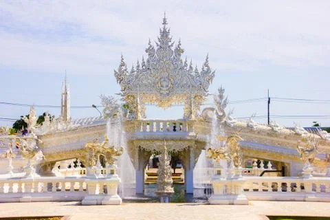 Main gate of the white temple Wat Rong Khun temple in Chiang Rai, Thailand, A Stock Photos