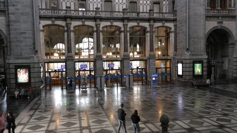Main hall at Antwerp Central train station Stock Footage 113563123