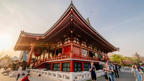 Main hall of Senso-ji Temple, Asakusa, Tokyo, Japan, Timelapse at sunset. ProRes Stock Footage 100596336