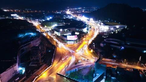 The main intersection in Phuket town with many vehicles. Stock Photos