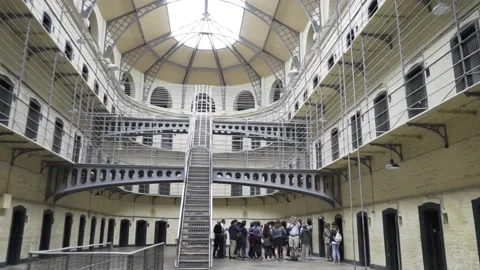 Main jail cell area in Kilmainham jail Stock Footage 133360543