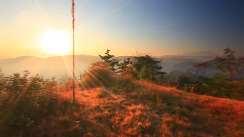 The Main Keep Ruins of Yoda Castle and the Mountain Range of Eboshidake with the Stock Footage 330523892