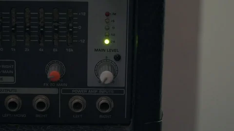 Main level with sound gain light show on analog mixer, main level knob off Stock Footage 87910791