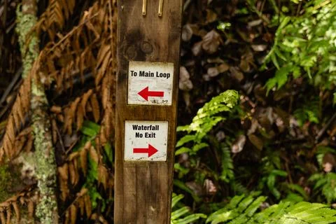 Main Loop Waterfall Exit Trail Signpost 스톡 사진