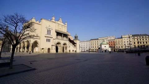 Main Market Square in Krakow. An empty square Stock Footage 126560420