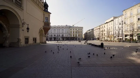 Main Market Square in Krakow. An empty square Stock Footage 126560744