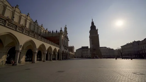 Main Market Square in Krakow. An empty square Stock Footage 126560792