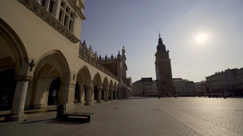 Main Market Square in Krakow. An empty square Stock Footage 126560887