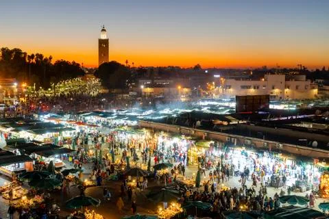 Main market square in Marrakech, Maroko Stock Photos