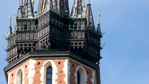 Main Market square or Rynek Glowny with a Town Hall, Sukiennice and St. Marys Stock Footage 314100506