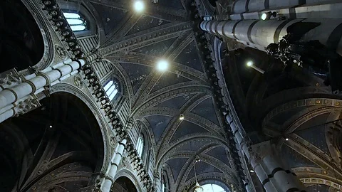 Main nave and rose window of the Duomo of Siena in 4k Stock Footage 101533323