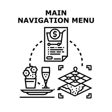 Main navigation menu concept with user interface elements Illustrazione stock