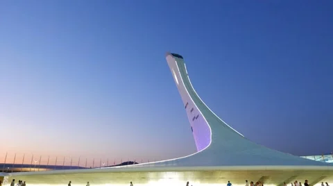 The main Olympic torch, after sunset. Sochi, Russia. 1280x720 Stock Footage 53313995