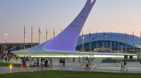 The main Olympic torch, Evening. Sochi, Russia. 4K Stock Footage 53315400