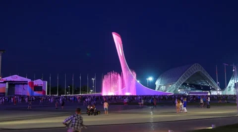The main Olympic torch, Night. Sochi, Russia. 1280x720 Stock Footage 53313870