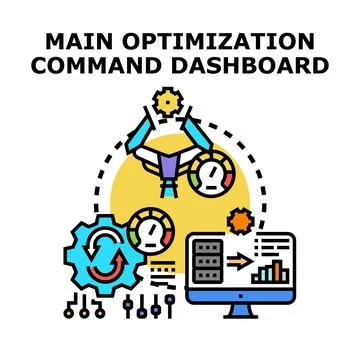 Main optimization command dashboard managing data processing Stock Illustration