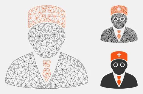 Main Physician Vector Mesh Wire Frame Model and Triangle Mosaic Icon Stock Illustration