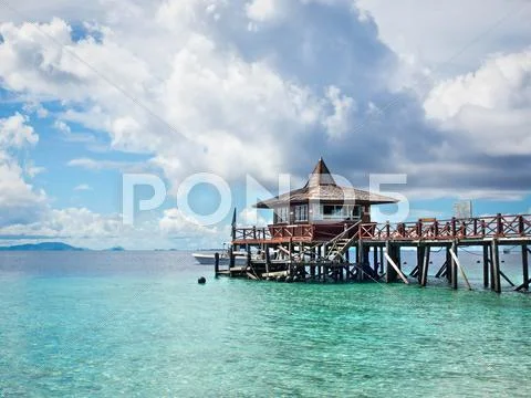 Main Pier at Sipadan Island, Sabah, Malaysia Stock Photos