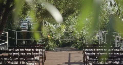 The main plan of a beautiful wedding ceremony at the pier by the water Stock Footage 306331724