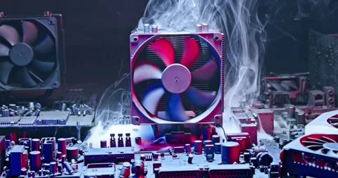 Main processor (CPU) during malfunction fan on heatsink. Stock Footage 333999984