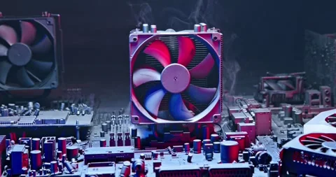 Main processor (CPU) during malfunction fan on heatsink. Stock Footage 334610513