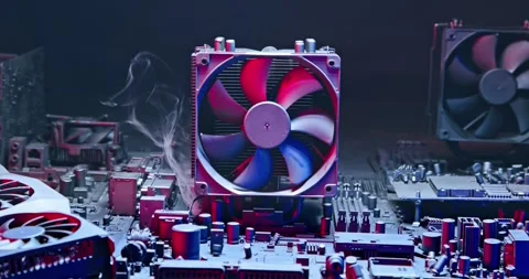 Main processor (CPU) during malfunction fan on heatsink. Stock Footage 335599479