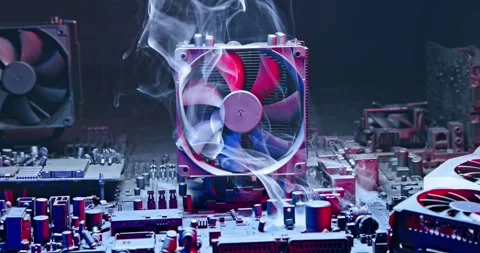Main processor (CPU) during malfunction fan on heatsink. Stock Footage 337072293