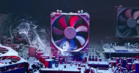 Main processor (CPU) during malfunction fan on heatsink. Stock Footage 338310787