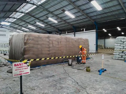 The main requirement for checking for methyl bromide gas leaks during fumigation Foto stock