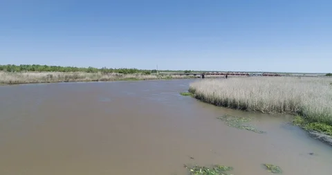 Main river flowing through marshland habitat in East Lousiana drone aerial 4K Stock Footage 111364879