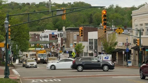 Main road, intersection in small town, USA. Stock Footage 76076400