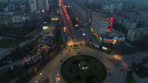 Main road sleeping area of the city. evening time street lights turn on, Fog Stock Footage 84896084