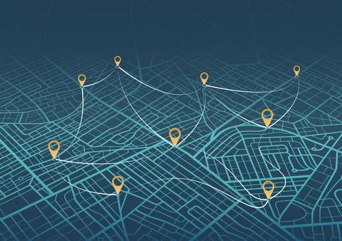Main road throughout map. Isometric Navigation mapping technology Illustrazione stock