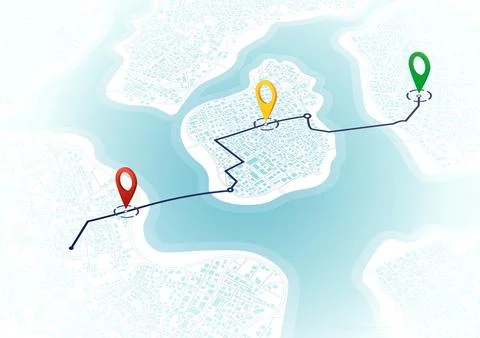 Main road throughout map. Isometric Simple scheme of city. Navigation Ilustração Stock