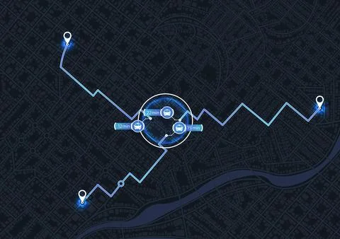 Main road throughout map. Navigation mapping technology for obtaining data on Stock Illustration