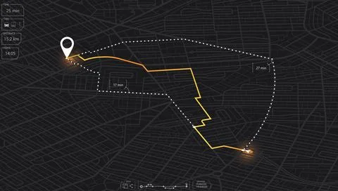 Main road throughout map. Navigation mapping technology for obtaining data Stock Illustration