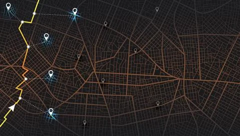Main road throughout map. Navigation mapping technology for obtaining data Stock Illustration