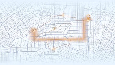 Main road throughout map. Simple scheme of city. Navigation to poi. Generic city Stock Illustration