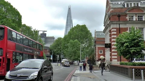 Main Road with Traffic and View of Shard Building Stock Footage 75869930