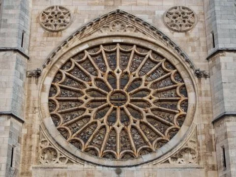 Main rose window - Leon Stock Photos