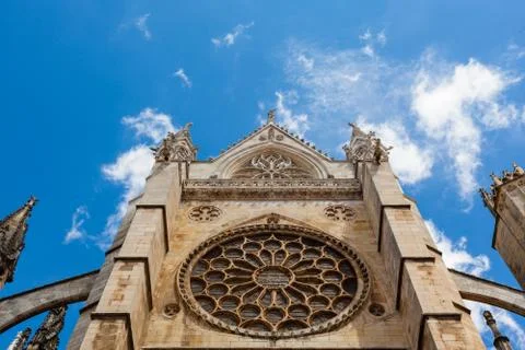 Main rose window view in the gothic cathedral of leon, spain Stock Photos