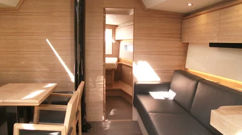 Main salon on sailing boat Stock Footage 62562822
