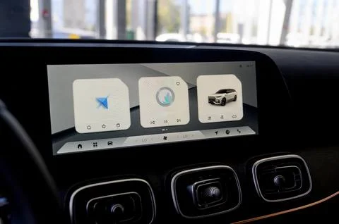 Main screen in modern car dashboard Stock Photos